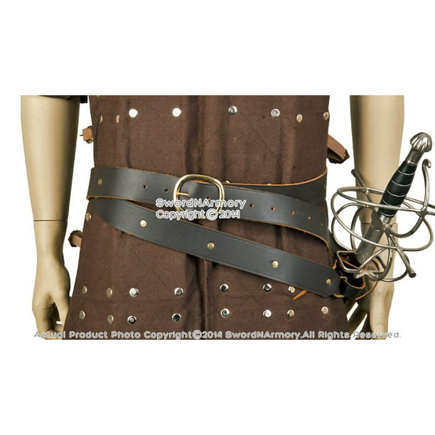 Leather Medieval Long Belt With Brass Riveted Floral Rosettes Ideal for Costume 